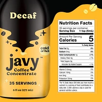Javy Coffee Javy Cold Brew Coffee Concentrate, Iced & Cold Brew Coffee, Hot Coffee Beverage, 100% Med.Roast Arabica, Unsweetened & Sugar-Free (Decaf)