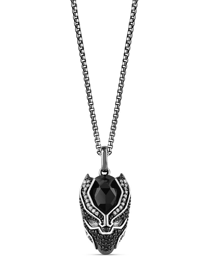 Wonder Fine Jewelry Onyx, Black Spinel (1/5 ct. t.w.) & Diamond (1/8 ct. t.w.) Black Panther 18" Pendant Necklace in Sterling Silver