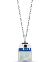 Wonder Fine Jewelry Mother of Pearl, Sapphire, Garnet, & Diamond Accent R2D2 18" Pendant Necklace in Sterling Silver