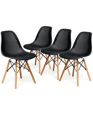 4 Pieces Modern Plastic Hollow Chair Set with Wood Leg