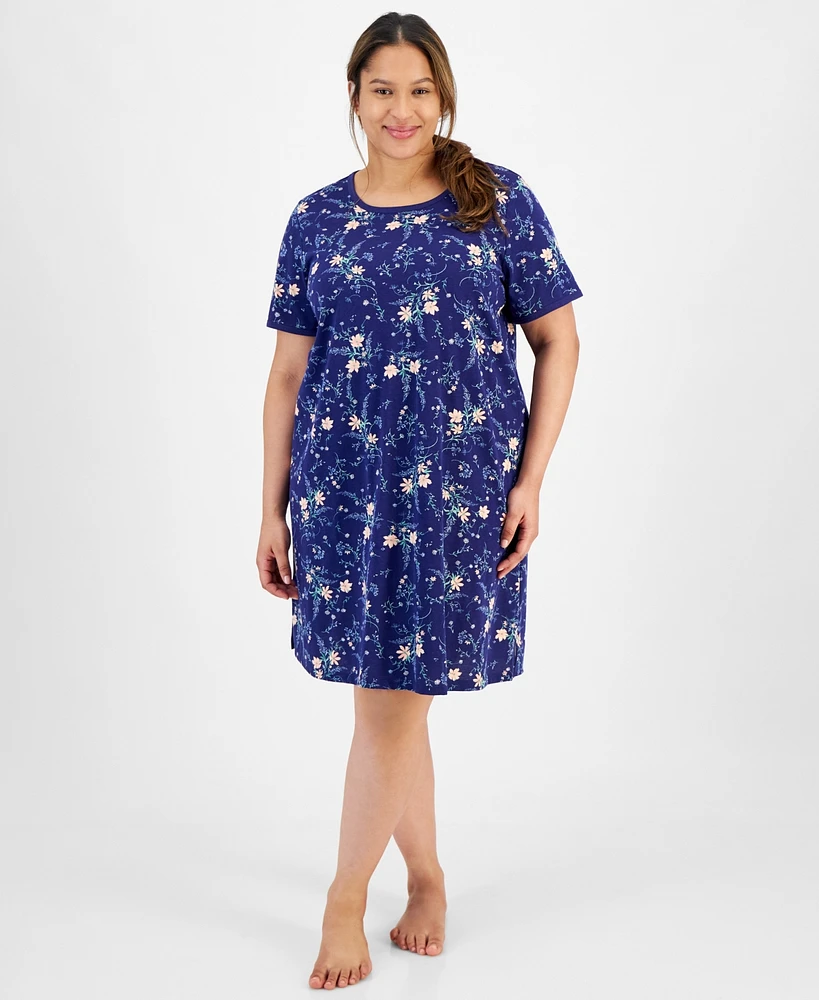 Charter Club Plus Floral Short-Sleeve Sleep Shirt, Created for Macy's