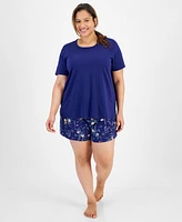 Charter Club Plus Floral Short-Sleeve Pajamas Set, Created for Macy's