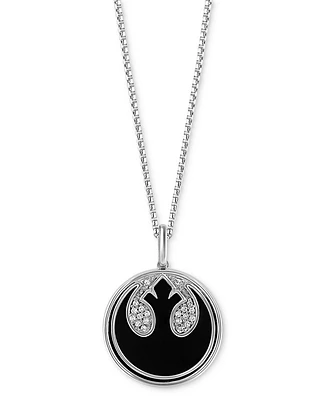 Wonder Fine Jewelry Onyx & Diamond (1/20 ct. t.w.) Rebel Alliance Symbol 18" Pendant Necklace in Sterling Silver