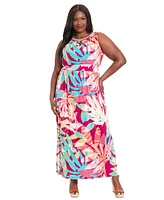 London Times Plus Printed Halter-Neck Maxi Dress