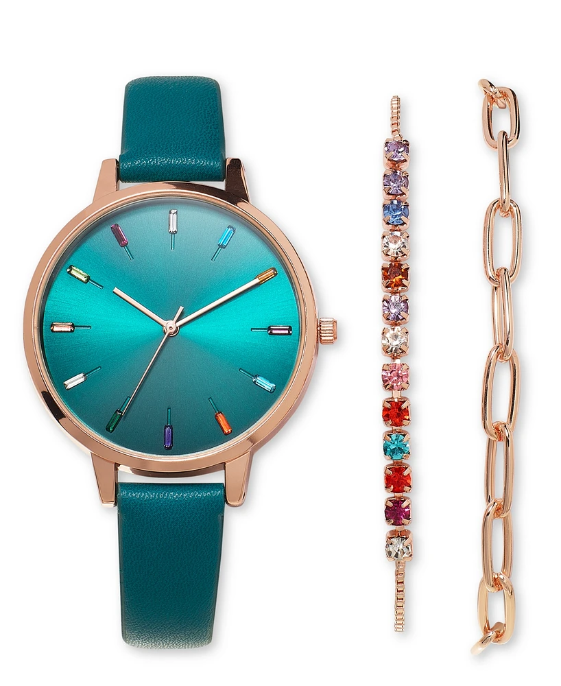 I.n.c. International Concepts Women's Teal Green Strap Watch 39mm Set, Created for Macy's