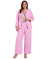 Tahari Asl Plus Size One Button Blazer Printed Bow Blouse Wide Leg Pants