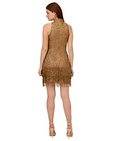 Adrianna Papell Women's Embellished Halter Fringe-Hem Dress