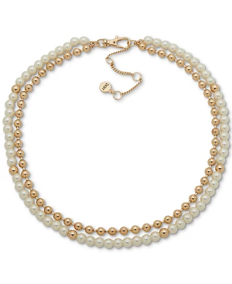 Dkny Gold-Tone Bead & Imitation Pearl Layered Collar Necklace, 16" + 3" extender