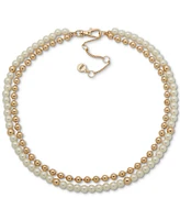 Dkny Gold-Tone Bead & Imitation Pearl Layered Collar Necklace, 16" + 3" extender