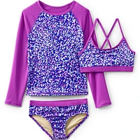 Lands' End Big Girls Plus Chlorine Resistant Rash Guard Swim Top Bikini and Bottoms Upf 50 Swimsuit Set