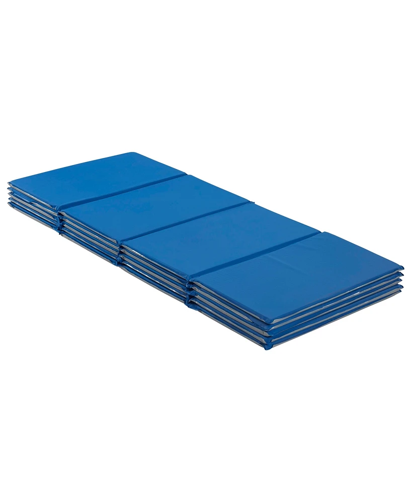 ECR4Kids Everyday Folding Rest Mat, 4-Section, 5/8in, Sleeping Pad, Blue/Grey, 5-Pack