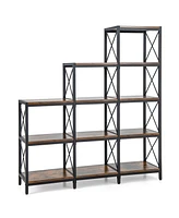 9 Cubes Bookcase with Carbon Steel Frame for Home Office-Rustic Brown