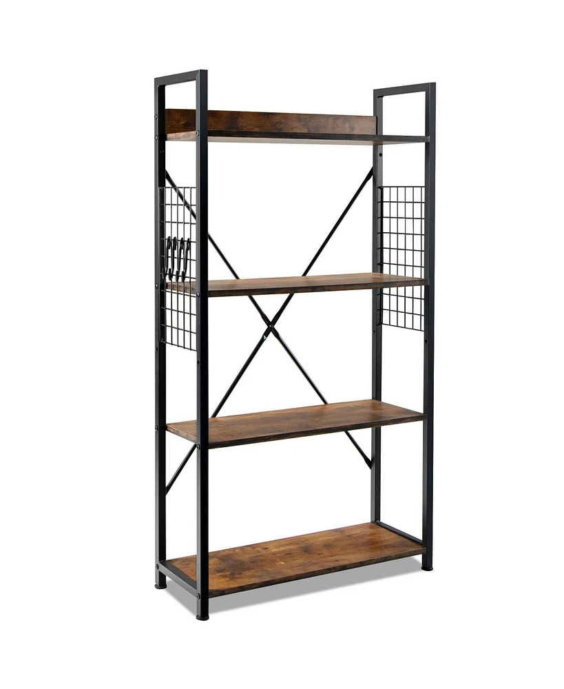 4 -Tier Industrial Open Storage Bookshelf-Coffee