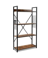 4 -Tier Industrial Open Storage Bookshelf-Coffee