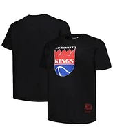 Men's Mitchell & Ness Black Distressed Sacramento Kings Big and Tall Hardwood Classics Vintage-Like Logo T-shirt
