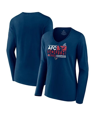 Women's Fanatics Navy Houston Texans 2023 Afc South Division Champions Conquer Long Sleeve V-Neck T-shirt
