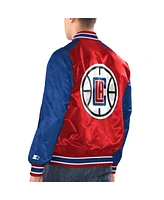 Men's Starter Red, Royal La Clippers Renegade Satin Full-Snap Varsity Jacket