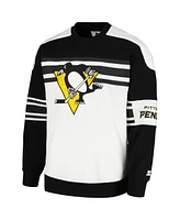 Men's Starter White Pittsburgh Penguins Defense Fleece Crewneck Pullover Sweatshirt