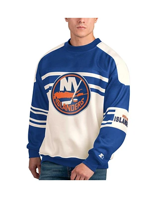 Men's Starter White New York Islanders Defense Fleece Crewneck Pullover Sweatshirt