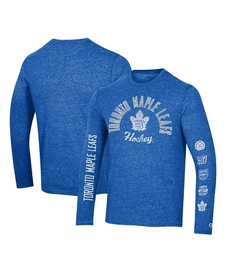 Men's Champion Heather Blue Distressed Toronto Maple Leafs Multi-Logo Tri-Blend Long Sleeve T-shirt