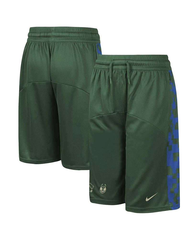 Big Boys Nike Hunter Green Milwaukee Bucks Courtside Starting Five Team Shorts