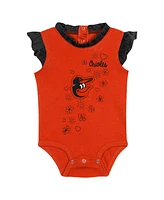 Baby Girls Fanatics Orange Baltimore Orioles Happy Baseball Bodysuit, Bib and Bootie Set