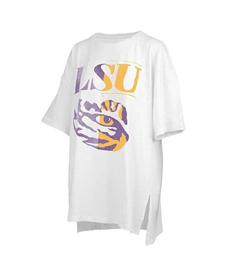 Women's Pressbox White Distressed Lsu Tigers Lickety-Split Oversized T-shirt