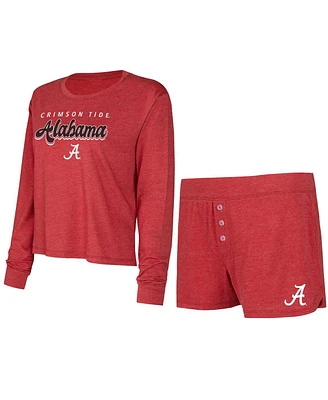 Women's Concepts Sport Crimson Alabama Tide Team Color Long Sleeve T-shirt and Shorts Set