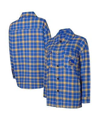 Women's College Concepts Blue, Gold Golden State Warriors Boyfriend Button-Up Nightshirt