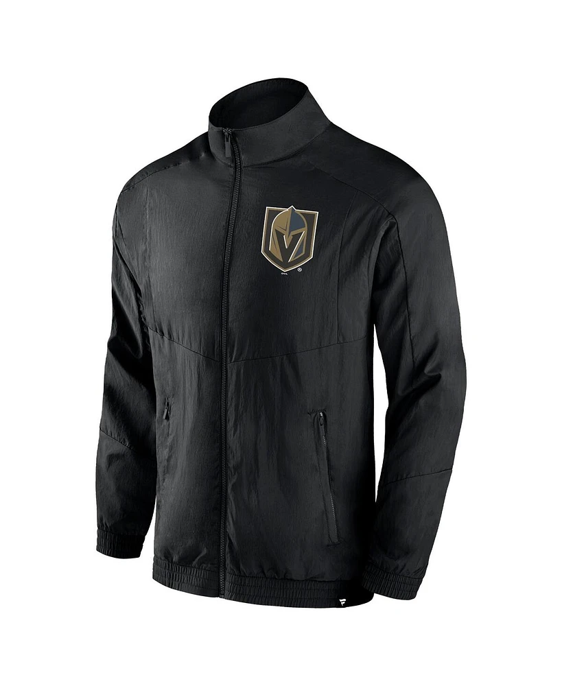 Men's Fanatics Black Vegas Golden Knights Step Up Crinkle Raglan Full-Zip Windbreaker Jacket
