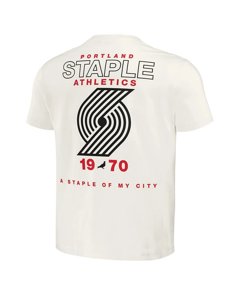Men's Nba x Staple Cream Distressed Portland Trail Blazers Home Team T-shirt
