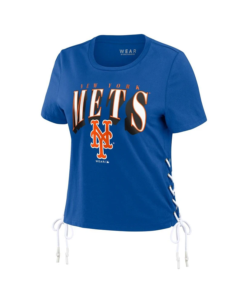 Women's Wear by Erin Andrews Royal New York Mets Side Lace-Up Cropped T-shirt