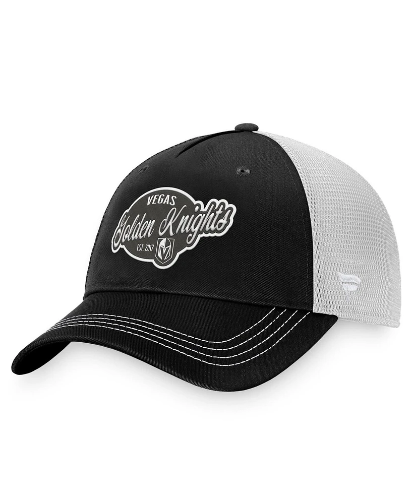 Women's Fanatics Black, White Vegas Golden Knights Fundamental Trucker Adjustable Hat