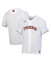 Men's Under Armour White Auburn Tigers Softball Button-Up V-Neck Jersey