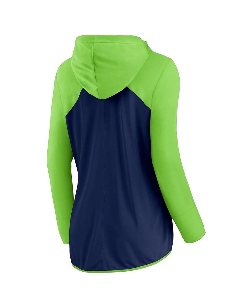 Women's Fanatics College Navy, Neon Green Seattle Seahawks Forever Fan Full-Zip Hoodie