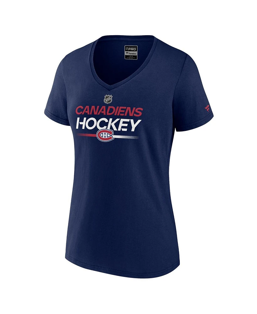 Women's Fanatics Navy Montreal Canadiens Authentic Pro V-Neck T-shirt