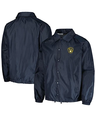 Men's Dunbrooke Navy Milwaukee Brewers Coach's Raglan Full-Snap Windbreaker Jacket