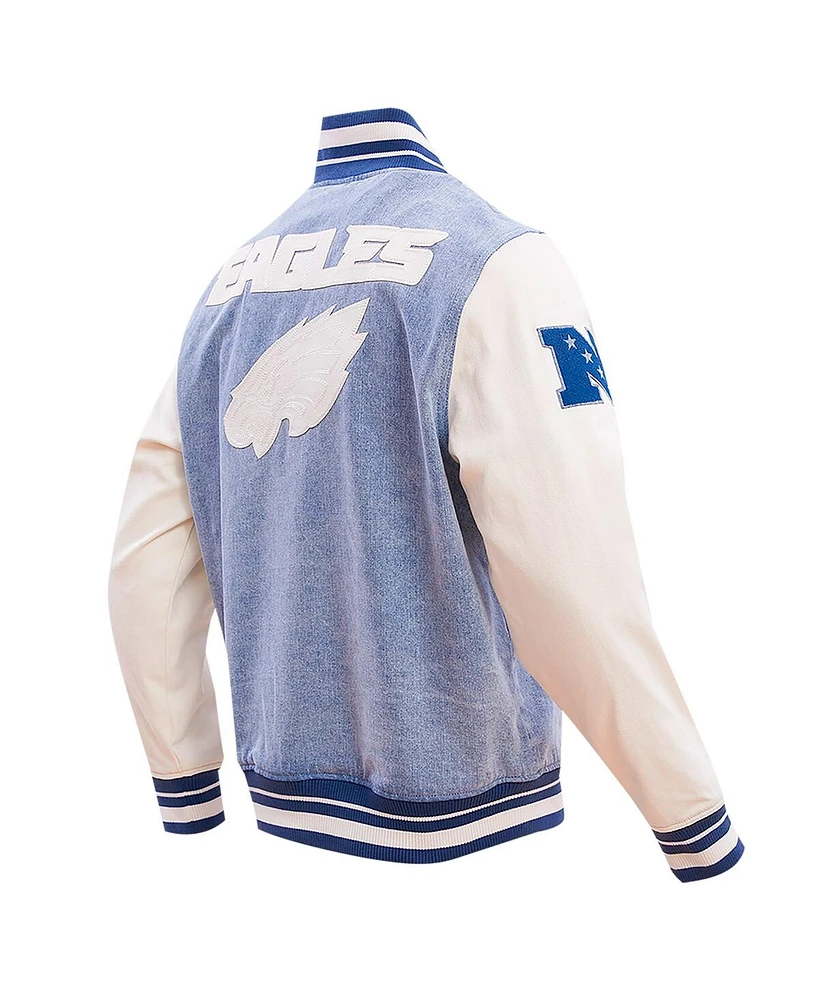 Men's Pro Standard Denim Distressed Philadelphia Eagles Varsity Blues Full-Snap Varsity Jacket