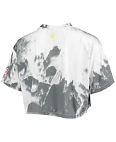 Women's White, Black Los Angeles Lakers Tie-Dye Crop Top and Shorts Set