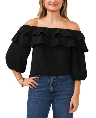 Sam & Jess Petite Double-Ruffled Off-The-Shoulder Top
