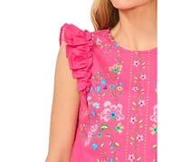 CeCe Women's Floral Print Ruffled Sleeve Crewneck Blouse