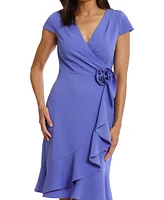 London Times Women's Rosette Flounce Faux-Wrap Dress