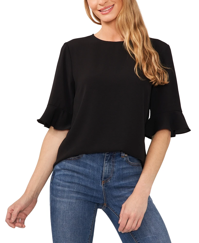 CeCe Women's Crewneck 3/4-Sleeve Ruffled Cuff Blouse