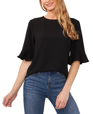 CeCe Women's Crewneck 3/4-Sleeve Ruffled Cuff Blouse