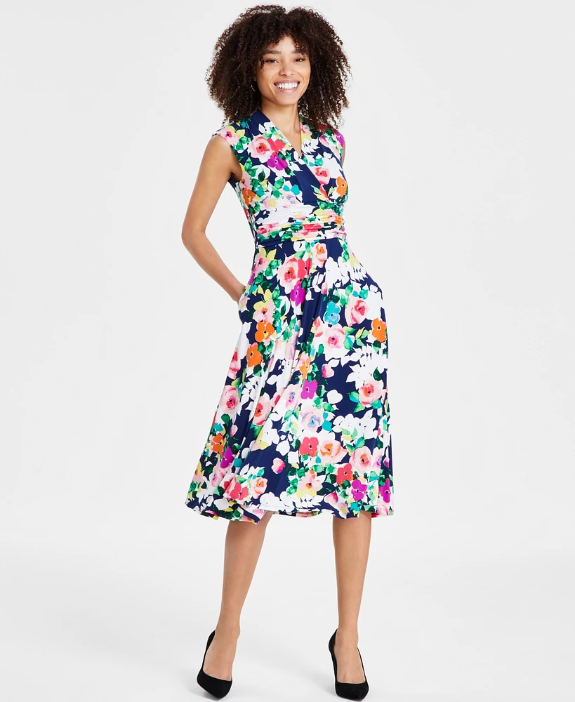 Jessica Howard Petite Floral Surplice-Neck Dress