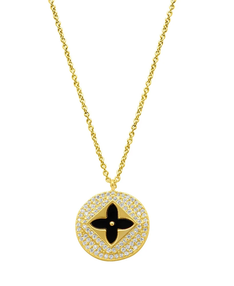 Adornia 14K Gold-Plated Black Inlay Pave Clover Necklace