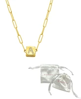 Adornia 14K Gold-Plated Initial Cube Paperclip Necklace