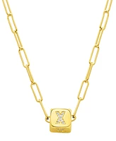 Adornia 14K Gold-Plated Initial Cube Paperclip Necklace