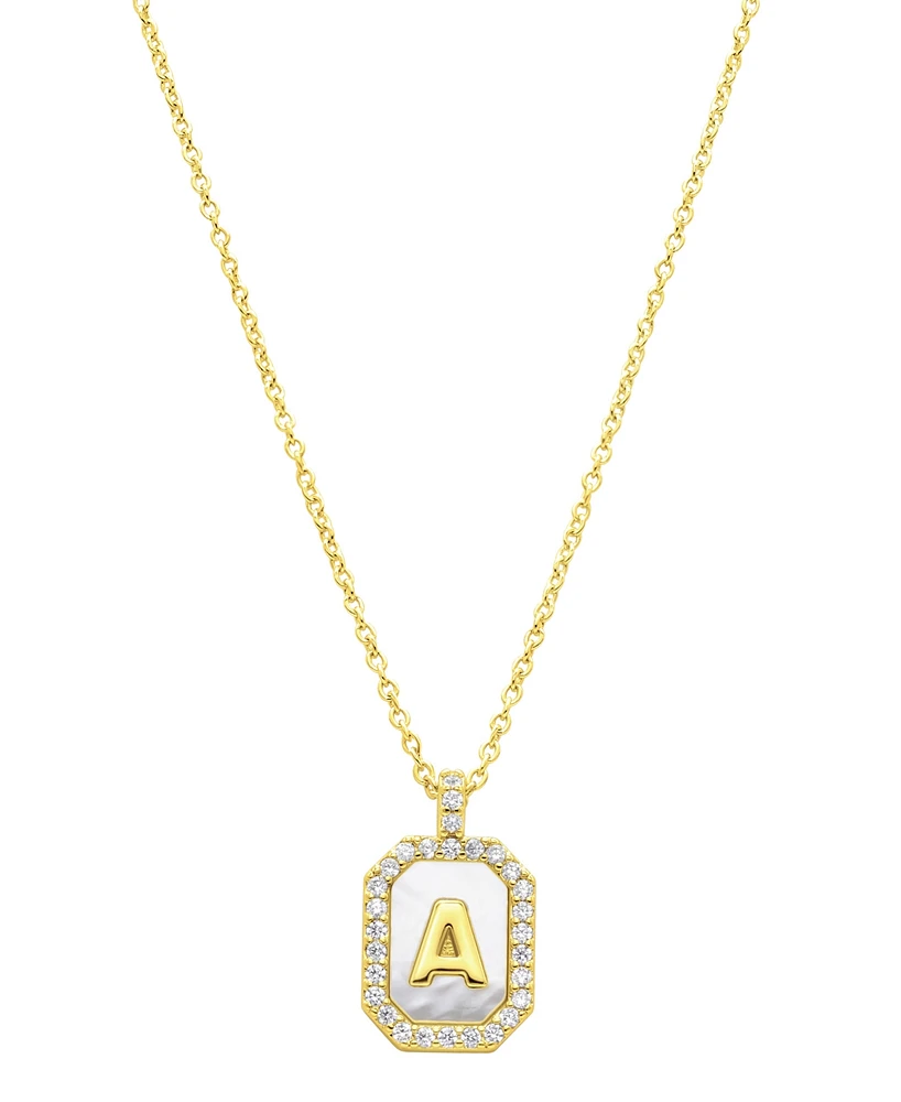 Adornia 14K Gold-Plated White Mother-of-Pearl Initial Tablet Necklace