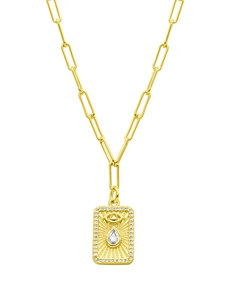Adornia 14K Gold-Plated Paperclip Evil Eye Tablet Necklace